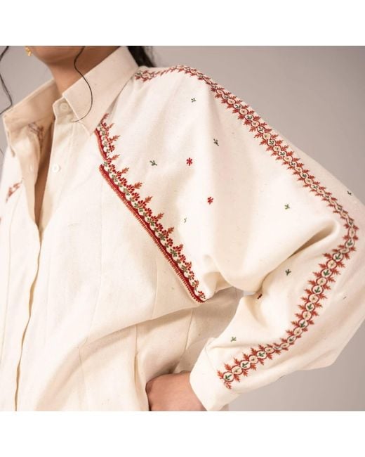 Collected Xx White Neelum Embroidered Panel Shirt