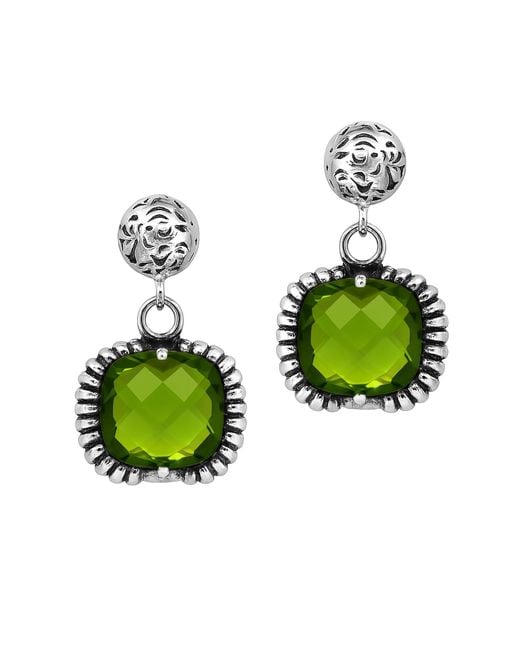 Unaloe Green Sterling Crystal Drop Earrings With Ornamental Engraved Design Jewelry For