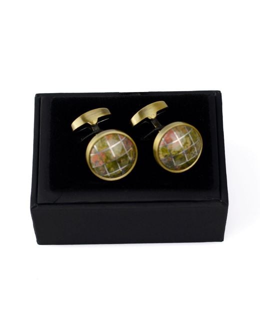 DAVID WEJ Green Round Patterned Cufflinks – for men