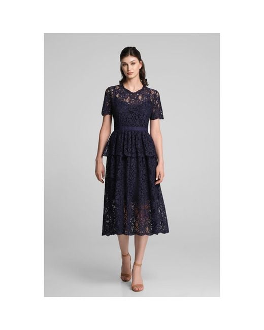 Rumour London Blue Lucia Lace Midi Dress With Peplum