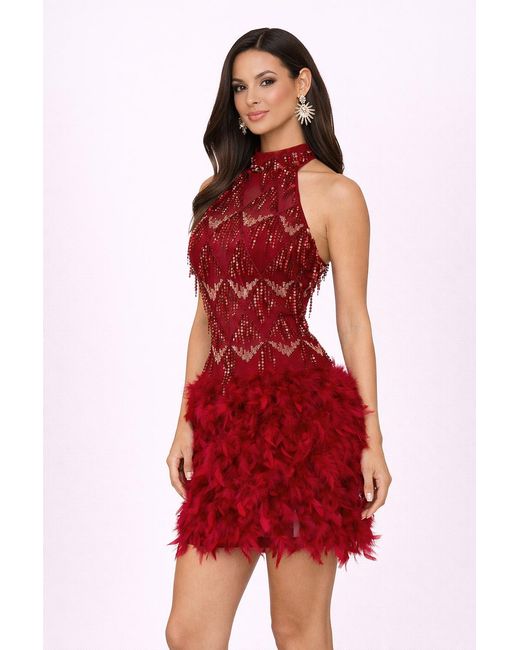 Date Boutique Lucia Feather Mini Dress in Red | Lyst