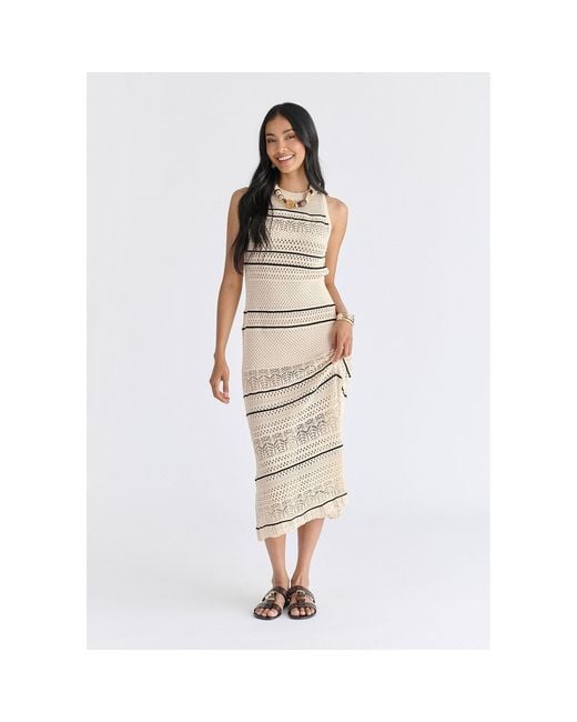 Paisie Natural Neutrals Contrast Detail Pointelle Knitted Dress