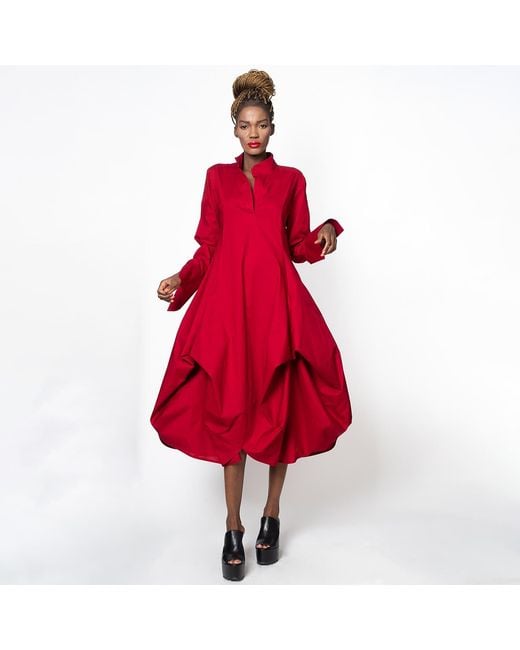 Metamorph Red Asymmetric Shirt Dress