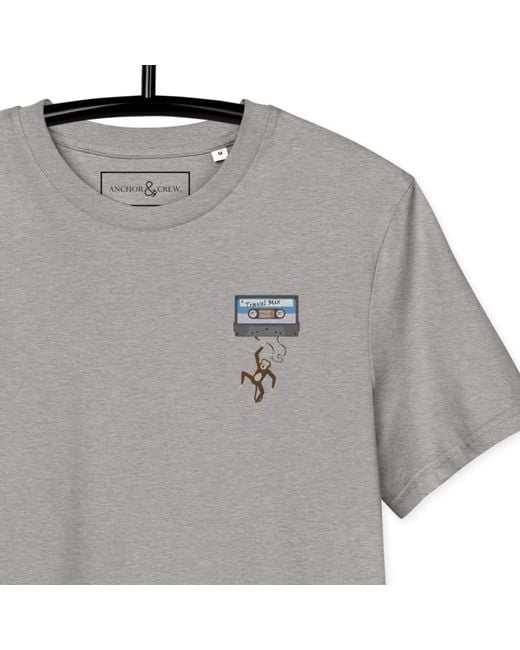 Anchor and Crew Gray Heather Cassette Monkey Organic Cotton Embroidered T-Shirt