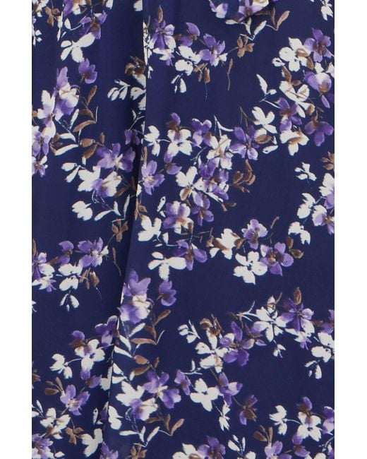 Yumi' Blue Blossom Print Midi Skater Dress With Angel Sleeves