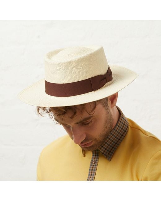 Dasmarca Hats Natural Dasmarca Baker Wide Brim Summer Genuine Panama Straw Porkpie Hat For for men