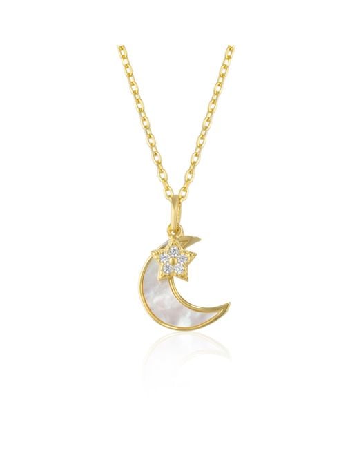 Spero London Metallic Sterling Mother Of Pearl Moon & Star Pendant Necklace