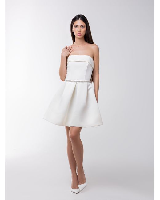 Tia Dorraine Wild Flower Mini Dress With Crystal Belt, Pearl White
