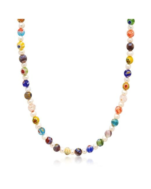 Nialaya Metallic Pearl Necklace With Hand-Painted Glass Beads for men