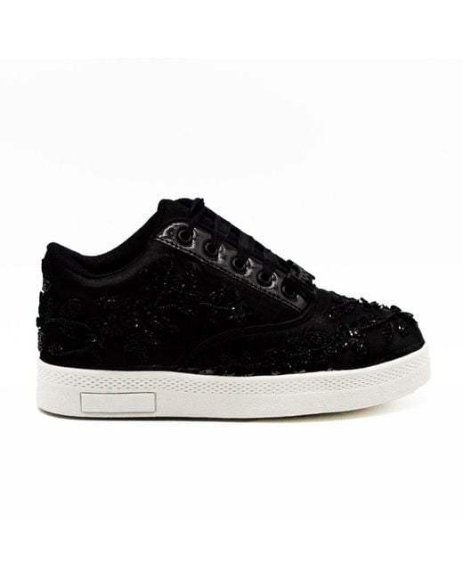 Rettrose Black Natalia Luxury Satin Handmade Embellished Tennis Shoe