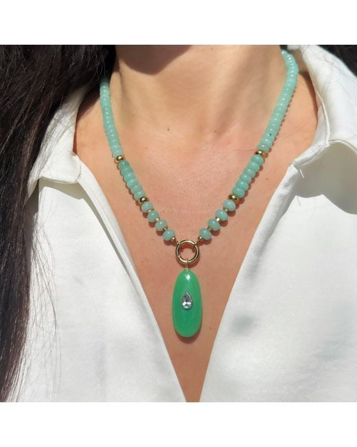 KAMARIA Green Chrysoprase Gemstone Pendant With Topaz