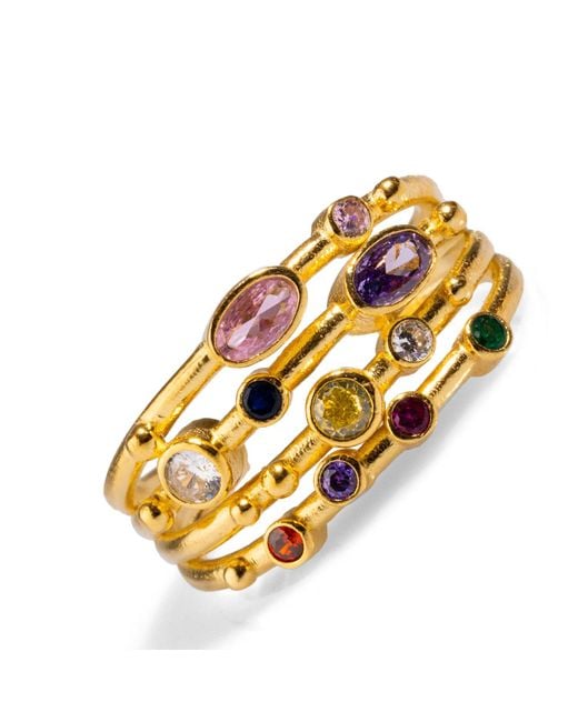 Ebru Jewelry Metallic Colorful Multi Gemstone & Adjustable Statement Ring