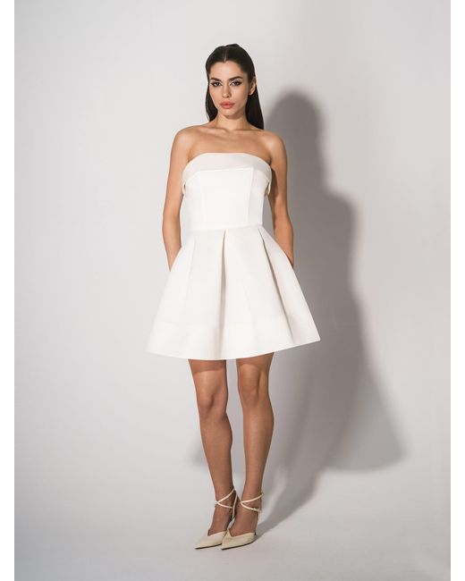 Tia Dorraine White Wild Flower Flared Satin Mini Dress Pearl