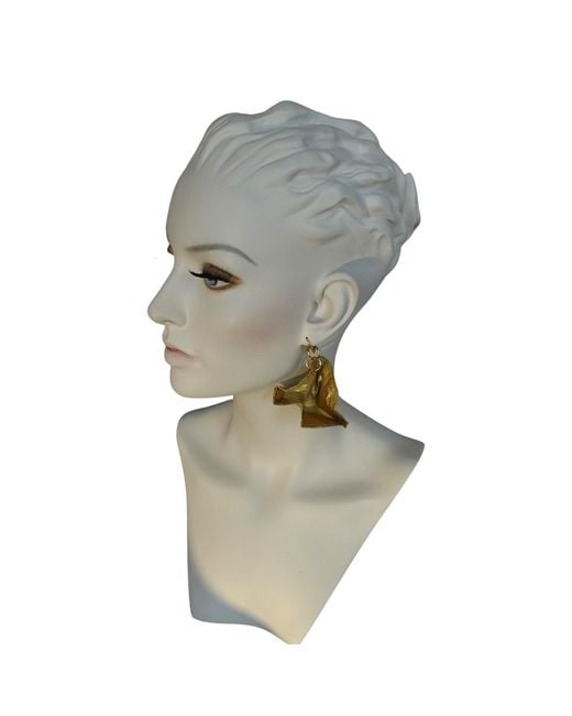 Romer Millinery Green Metallic Silk Coin Earings Assymetrical