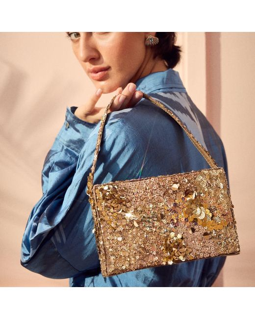 Simitri Metallic Golden Ember Box Clutch