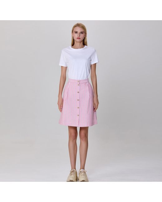 Smart and Joy Pink Striped Short Skirt Buttoned