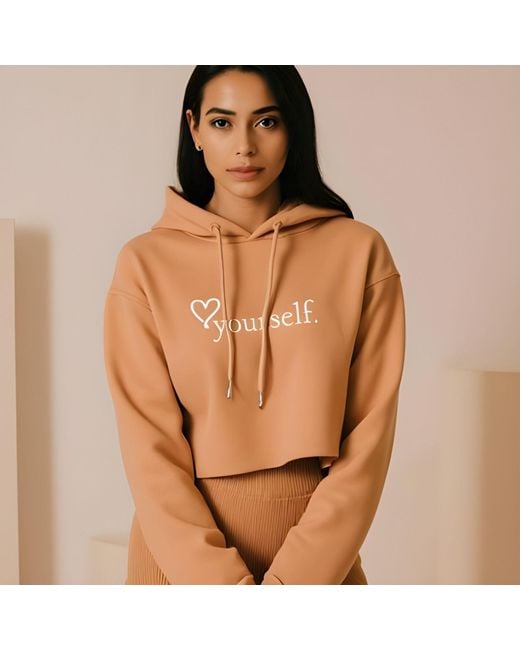 Rejected Hearts Club Natural Love Yourself Crop Hoodie Khaki