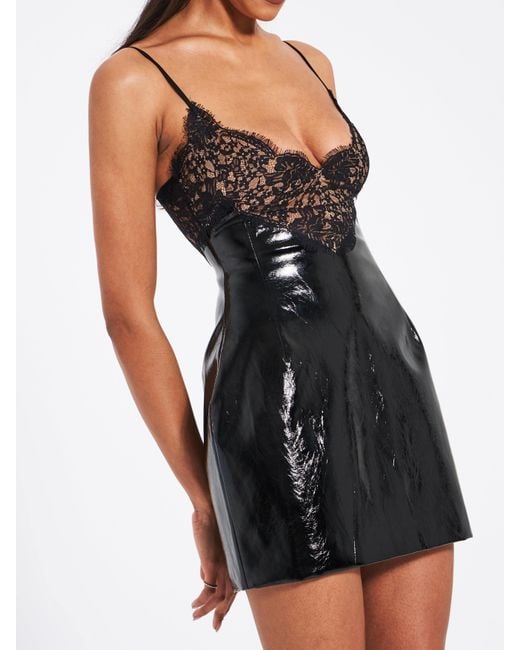 Miss Circle New York Black Shelby Vegan Leather With Lace Mini Dress