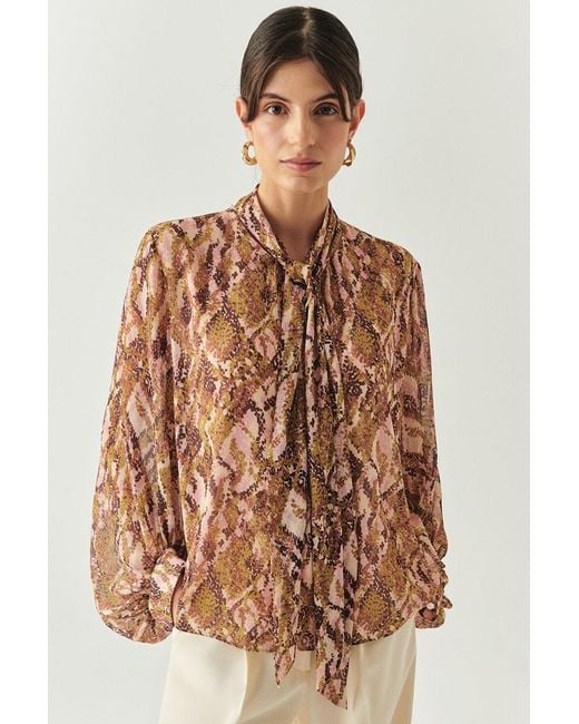 Exquise Natural Regular Scarf Neck Patterned Sariyah Blouse
