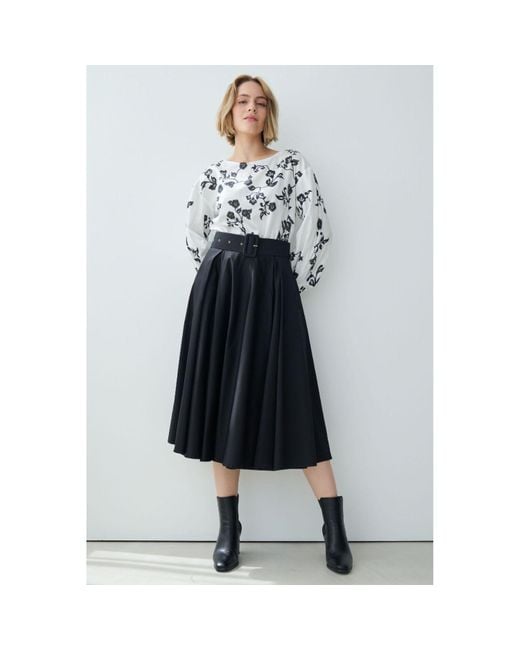 Marianna Déri Black Pleated Cotton Sateen Skirt