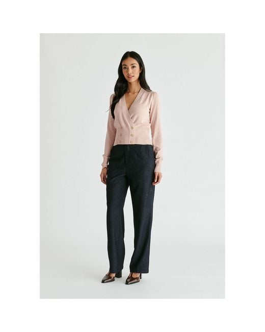 Paisie Pink Long Sleeve Knitted Button Wrap Top