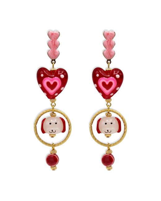 Midnight Foxes Studio Red Dogs In Love Gold Earrings
