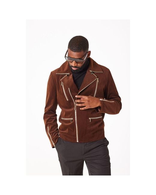 DAVID WEJ Brown Washington Corduroy Biker Jacket for men