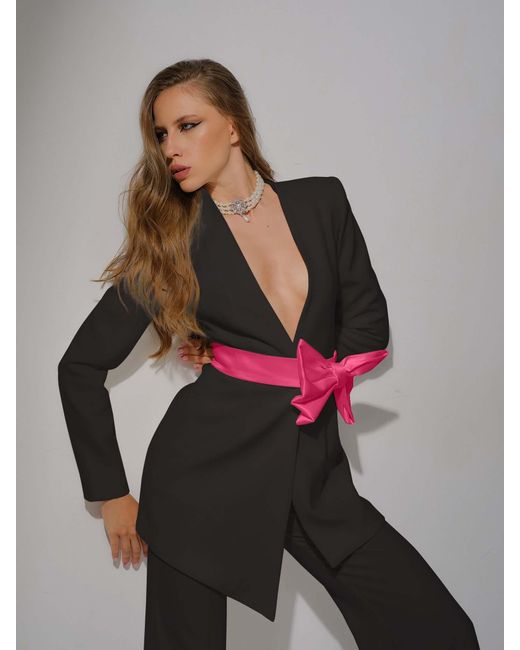 Tia Dorraine Black Pearl Power Suit With Detachable Pink Bow Belt