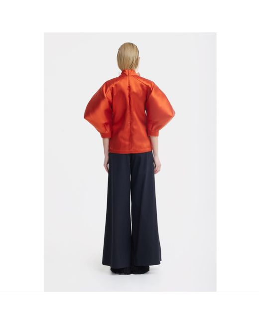 Julia Allert Orange Taffeta Deep V-Neck Blouse With Satin Floral Detail – Terracotta