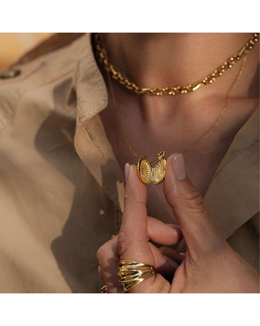 LINYA JEWELLERY Metallic Mini Stone Covered Medallion Locket Necklace