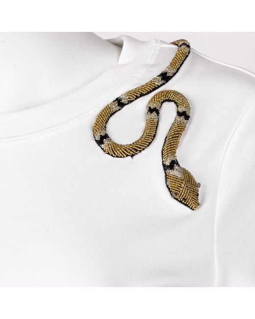 House of Laines London White Laines Couture Embellished & Wrap Around Snake T-Shirt