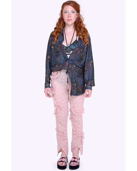 Natalia Petruch Blue Bronx Boyfriend Shirt With Collar Beads
