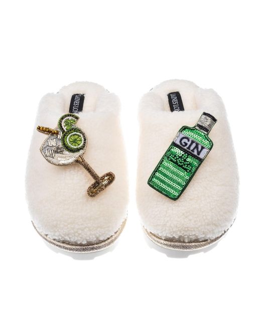 Laines London White Embellished Closed Toe Towelling Slippers