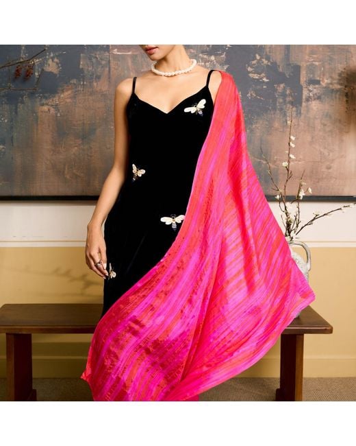Silk and Bears Pink Hot Brushstroke Silk Scarf – Hand-Dyed Mulberry Silk Shawl, Beach & Pool Party Cover-Up