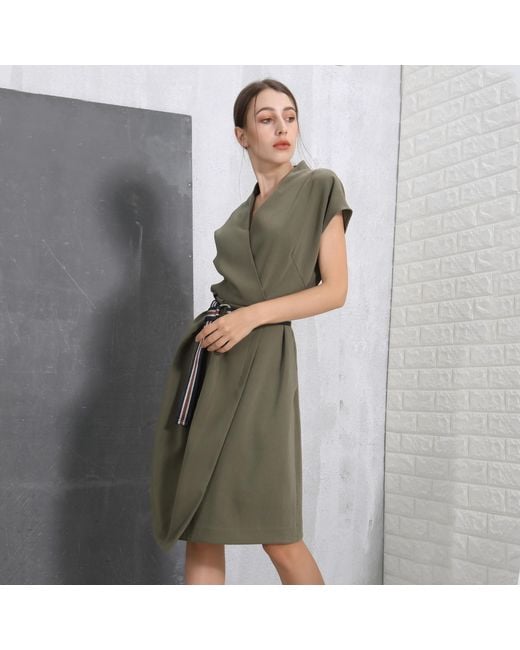 Smart and Joy Green Wrap Effect Dress With Belt