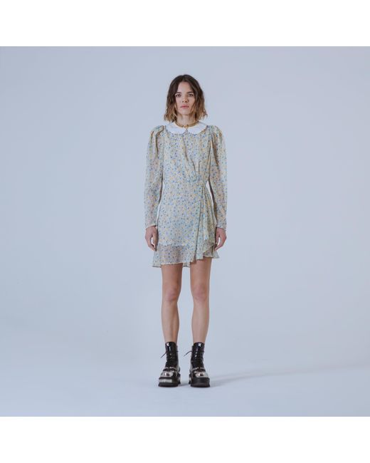SVETA Milano Natural Columbia Floral Short Dress With Embroidered Collar