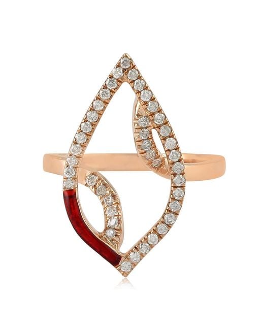 Artisan Metallic Rose Gold Pave Diamond Designer Enamel Marquise Ring