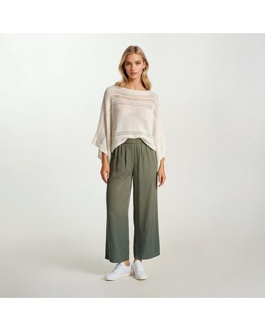 Haris Cotton Natural Neutrals Knitted Cropped Poncho Ecru