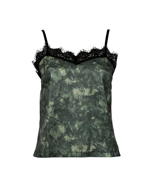 Lalipop Design Green Lace-Trim Abstract Print Camisole