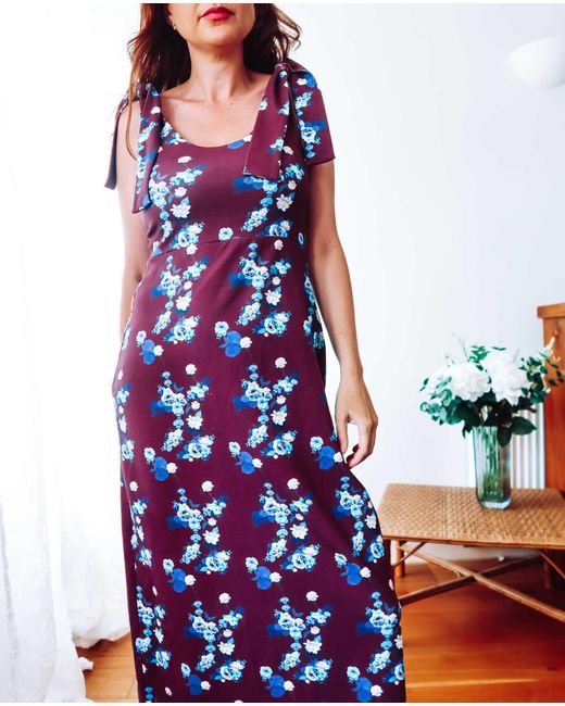 Sophie Cameron Davies Purple Floral Cotton Maxi Dress
