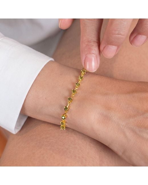 Harfi Metallic Peridot August Birthstone Heart Tennis Plated Bracelet
