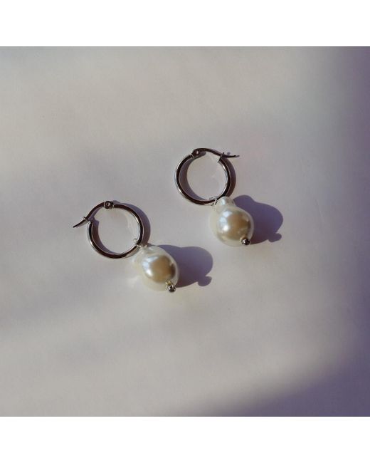 FV Jewellery White Steel Me Baroque Pearl Hoop Earrings