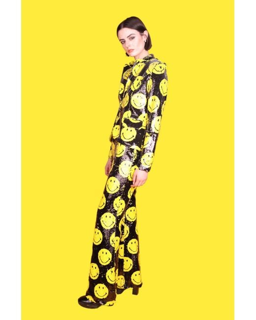 Any Old Iron Yellow Smiley Reversible Sequin Trousers