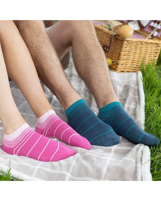 Peper Harow - Made in England Pink Retro Stripe Trainer Socks –