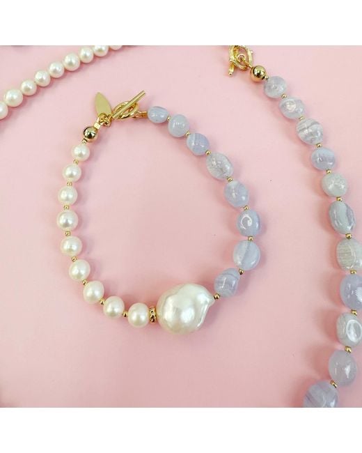 Farra Metallic Baroque Pearl With Lace Agate Bracelet