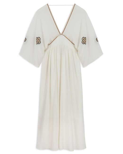 Nocturne White Ecru Maxi Dress With Embroidery Details
