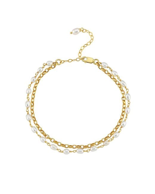 LINYA JEWELLERY Metallic Double Pearl Chain Anklet