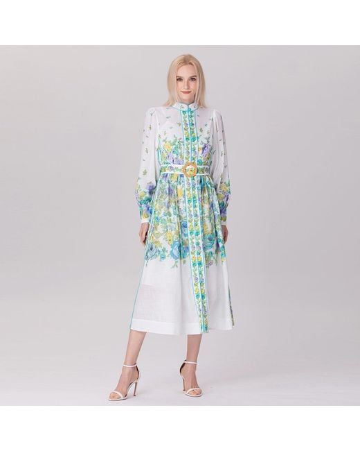 Smart and Joy Blue Placement Print Floral Midi Dress