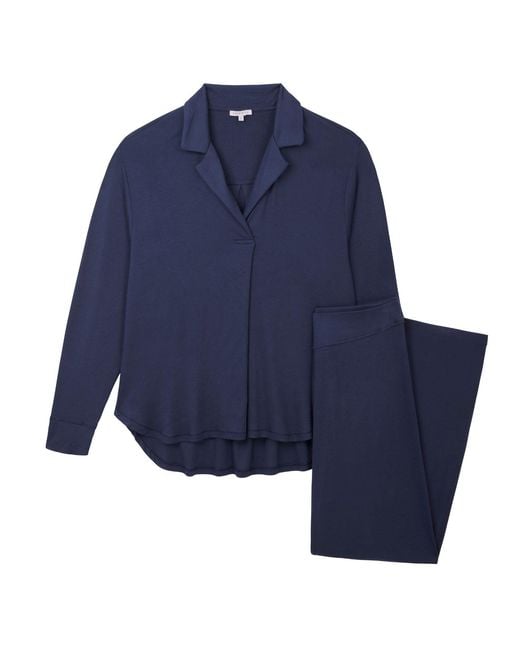 Mamu Dream Blue Oversized Retro Ribbed Soft Modal Hero Shirt & Wide Leg Jogger Set
