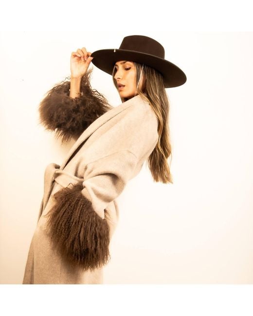 Shaded the Label Natural Neutrals The Perran Camel Wool & Mongolian Shearling Coat
